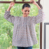 White Cotton Printed Detailed A-Line Top