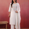 White Embroidered Designer Kurta Pant With Dupatta Set
