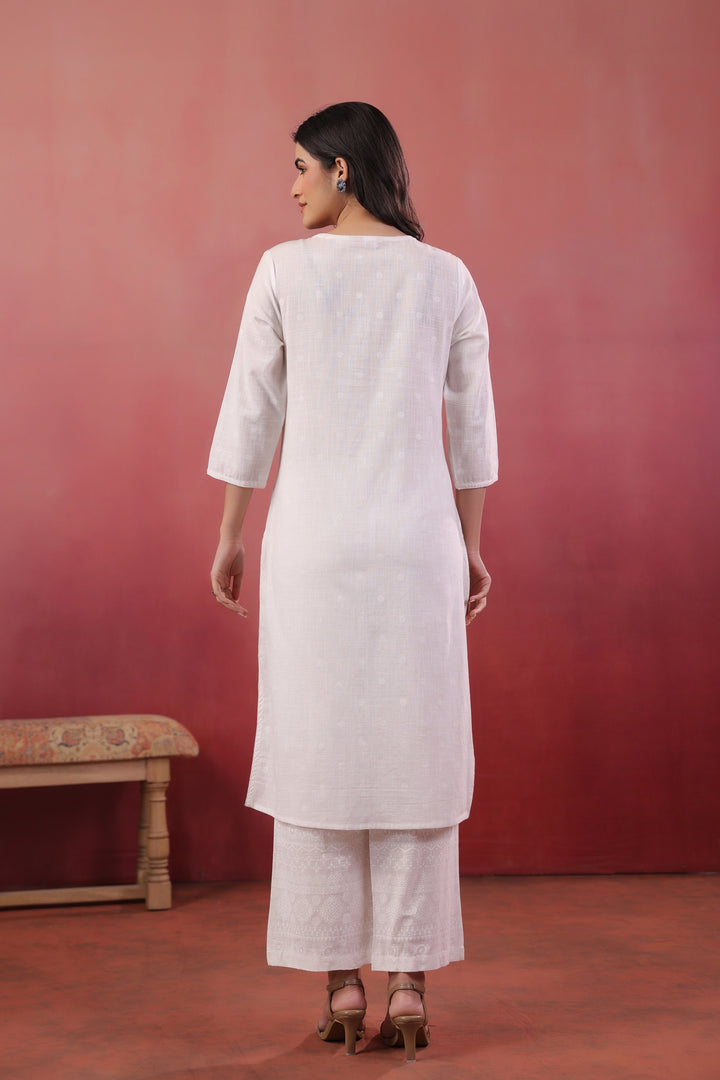 White Embroidered Designer Kurta Pant With Dupatta Set