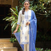 White & Blue Yarn dyed Kurta Pant With Dupatta