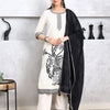 White & Black Yarn Dyed Kurta Pant Set With Dupatta