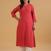Red Yarn Dyed Mandarin Collar Kurta