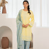 Yellow Cotton Embroidered Designer Kurta Pant Set With Dupatta
