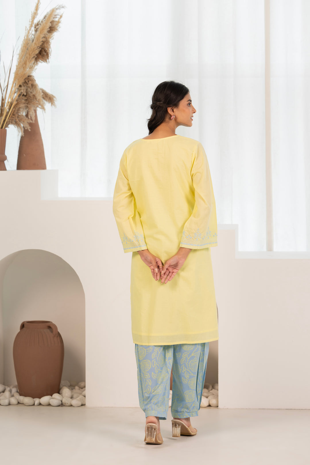 Yellow Cotton Embroidered Designer Kurta Pant Set With Dupatta