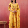 Yellow Cotton Printed Straight Kurta Pant With Dupatta Set