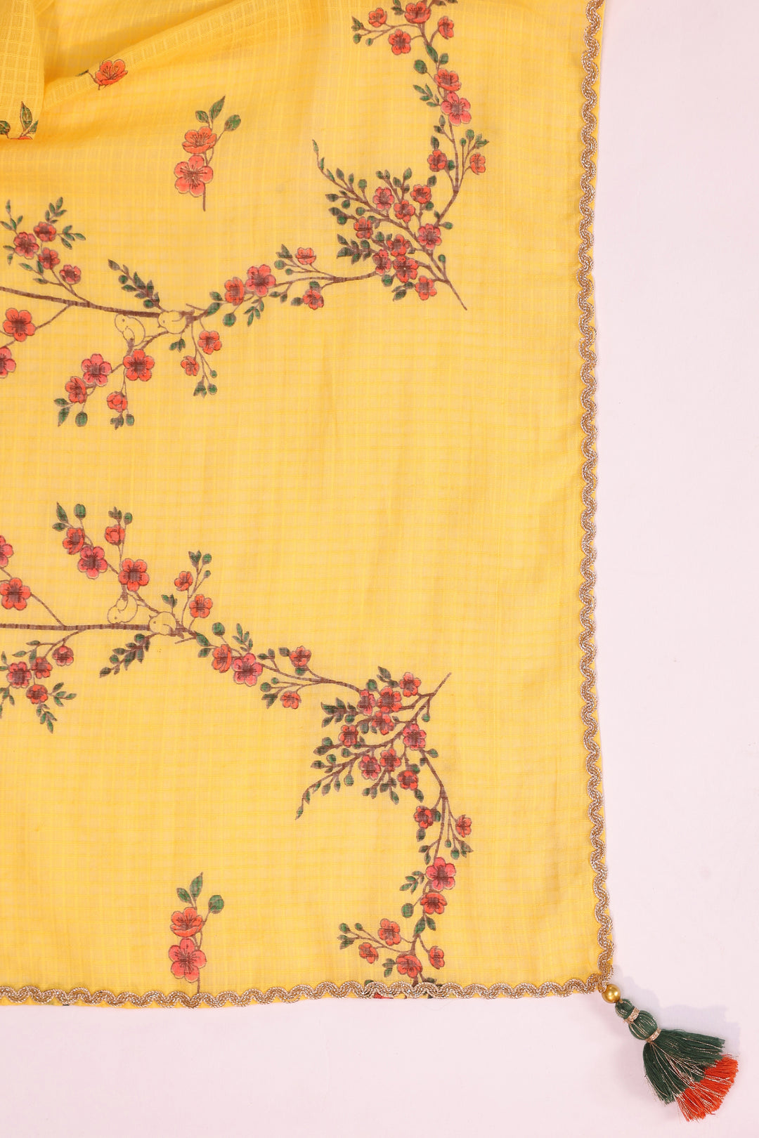 Yellow Cotton Printed Straight Kurta Pant With Dupatta Set