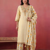 Yellow Cotton Embroidered Kurta Pant With Dupatta Set