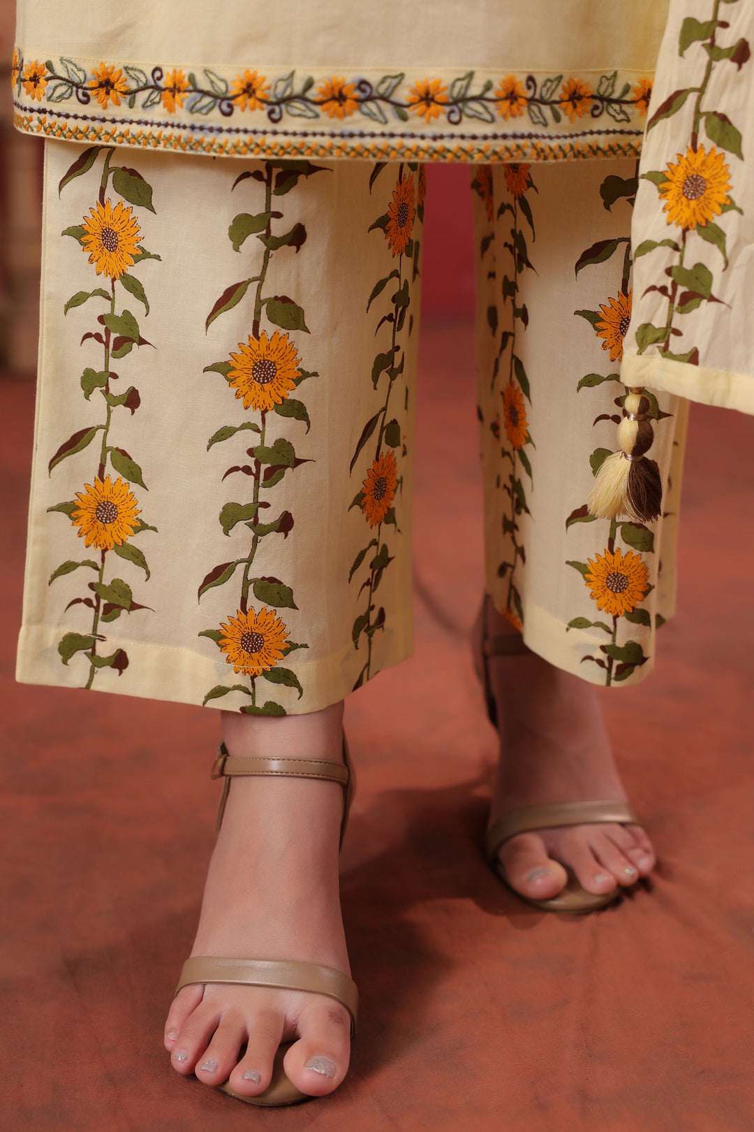 Yellow Cotton Embroidered Kurta Pant With Dupatta Set