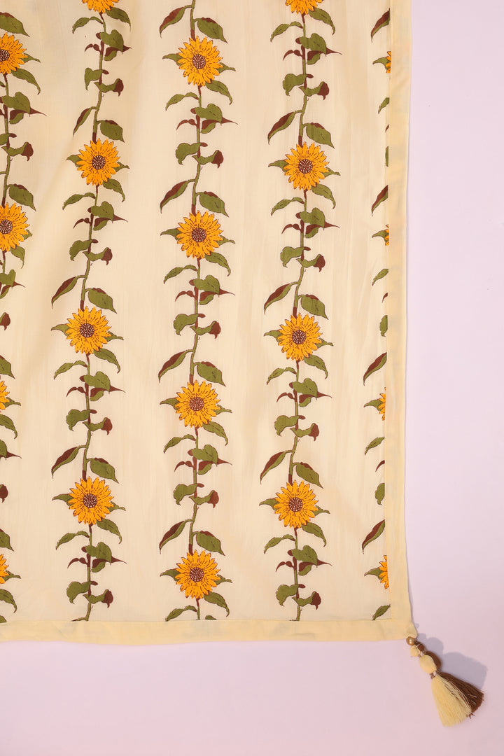 Yellow Cotton Embroidered Kurta Pant With Dupatta Set