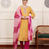 Yellow Cotton Lurex Festive Kurta Pant Set