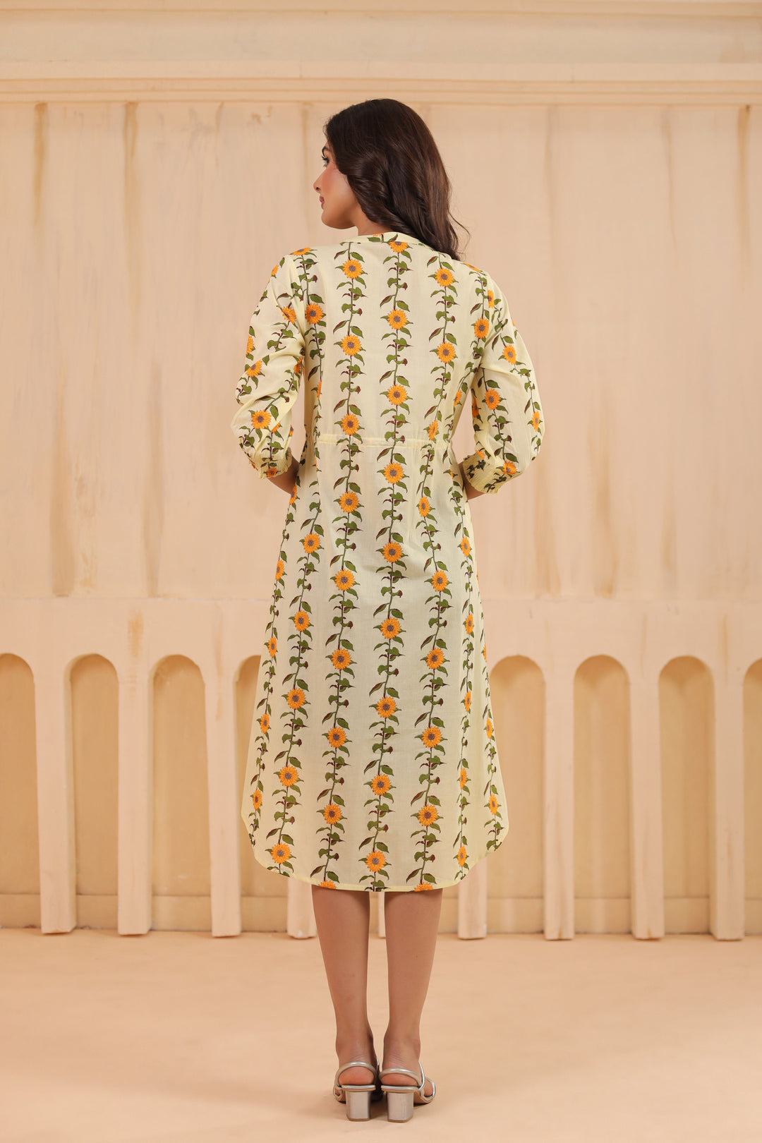 Yellow Cotton Printed A-Line Dress