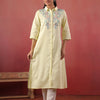 Lemon Yellow Cotton Slub Embroidered Designer Kurta