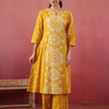 Yellow Cotton Printed A-Line Kurta Pant Set