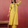 Yellow Cotton Embroidered Designer Kurta Pant Set