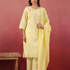 Yellow Cotton Embroidered Designer Kurta Pant With Dupatta Set