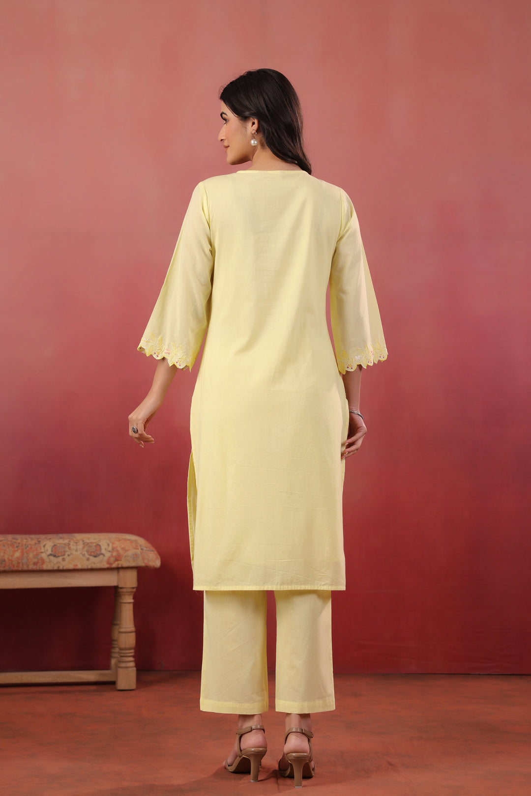 Yellow Cotton Embroidered Designer Kurta Pant With Dupatta Set
