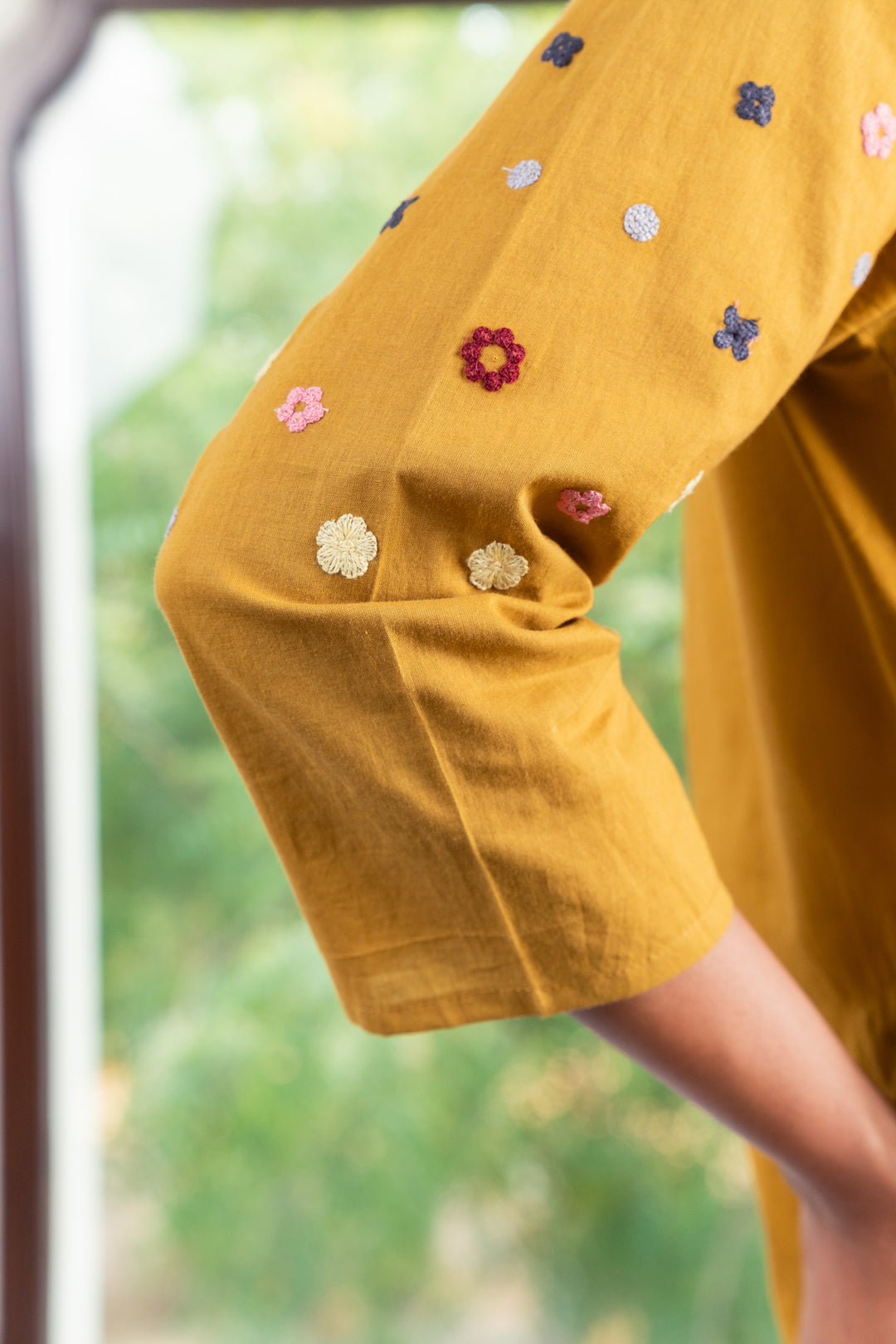 Savi Mustard Cotton Embroidered Straight Kurta