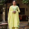 Yellow Lurex Embroidered Kurta Pant Set With Dupatta