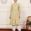Yellow Cotton Printed A Line Kurta