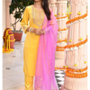 Yellow Embroidered Designer Festive Straight Kurta Pant Set With Dupatta
