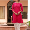 Pink Pure Cotton Embroidered Print Embroidery Work Straight Designer Kurta