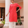 Red Pure Cotton Embroidered Print Embroidery Work Straight Designer Kurta