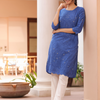 Blue Pure Cotton Embroidered Print Embroidery Work Straight Designer Kurta