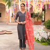 Grey Viscose Straight Kurta Pant Set With Dupatta