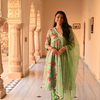 Mint Green Chanderi Gathered Kurta Pant Set With Dupatta