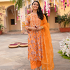 Yellow Embroidered Festive A-Line Kurta Pant Set With Dupatta
