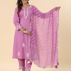 Lavender Heavy Embroidered Designer A-Line Kurta Pant Set With Dupatta