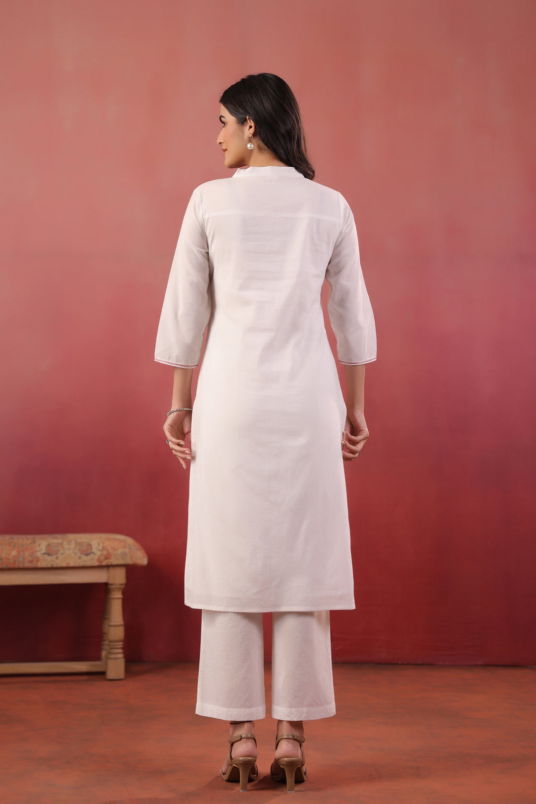White And Purple Cotton Embroidered Kurta Pant With Dupatta Set