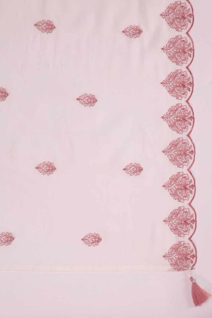 White And Purple Cotton Embroidered Kurta Pant With Dupatta Set