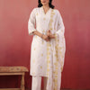 White And Yellow Embroidered Kurta Pant With Dupatta Set