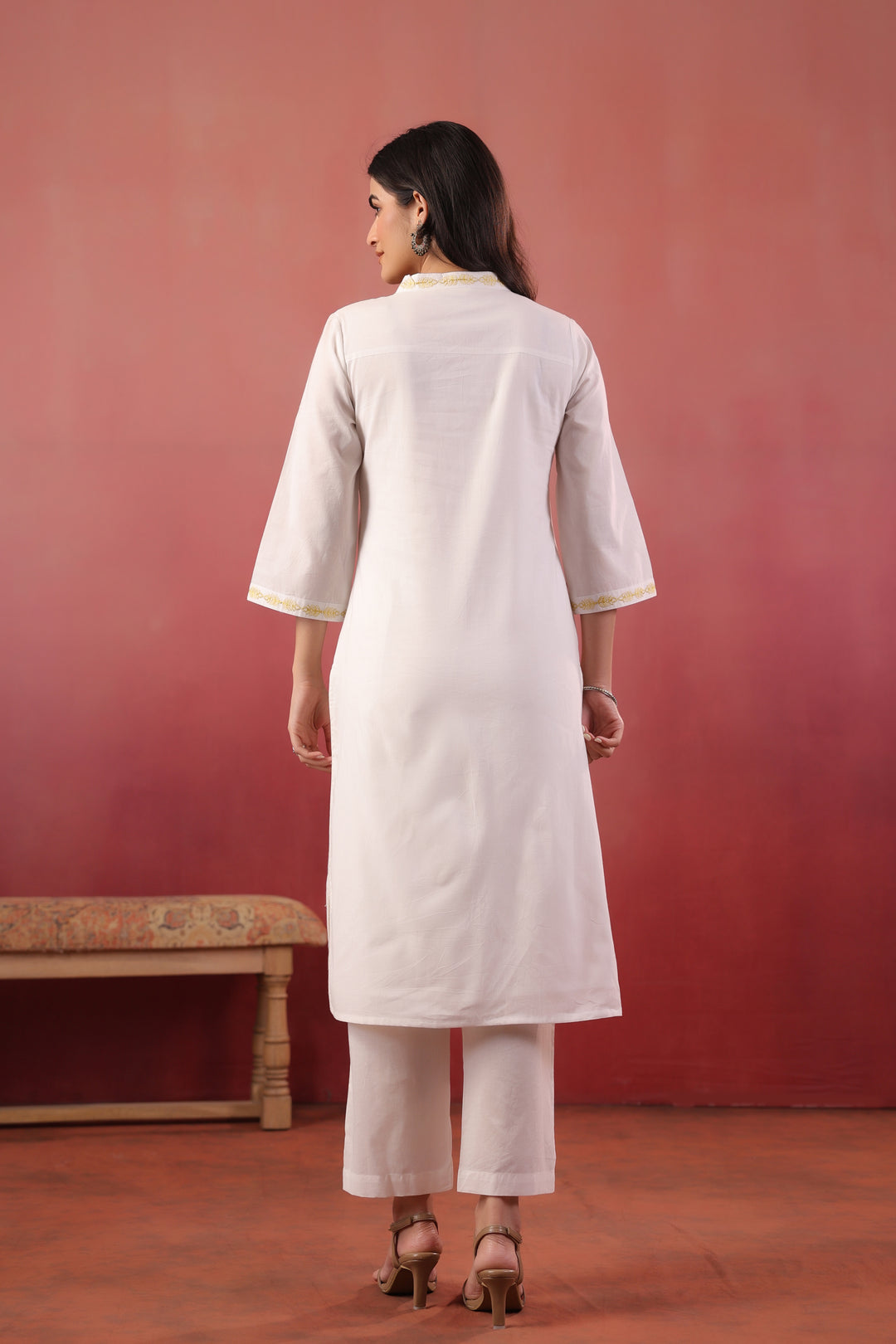 White And Yellow Embroidered Kurta Pant With Dupatta Set