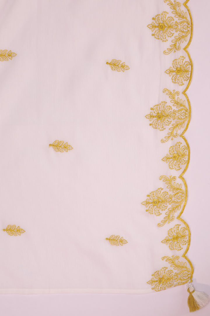 White And Yellow Embroidered Kurta Pant With Dupatta Set
