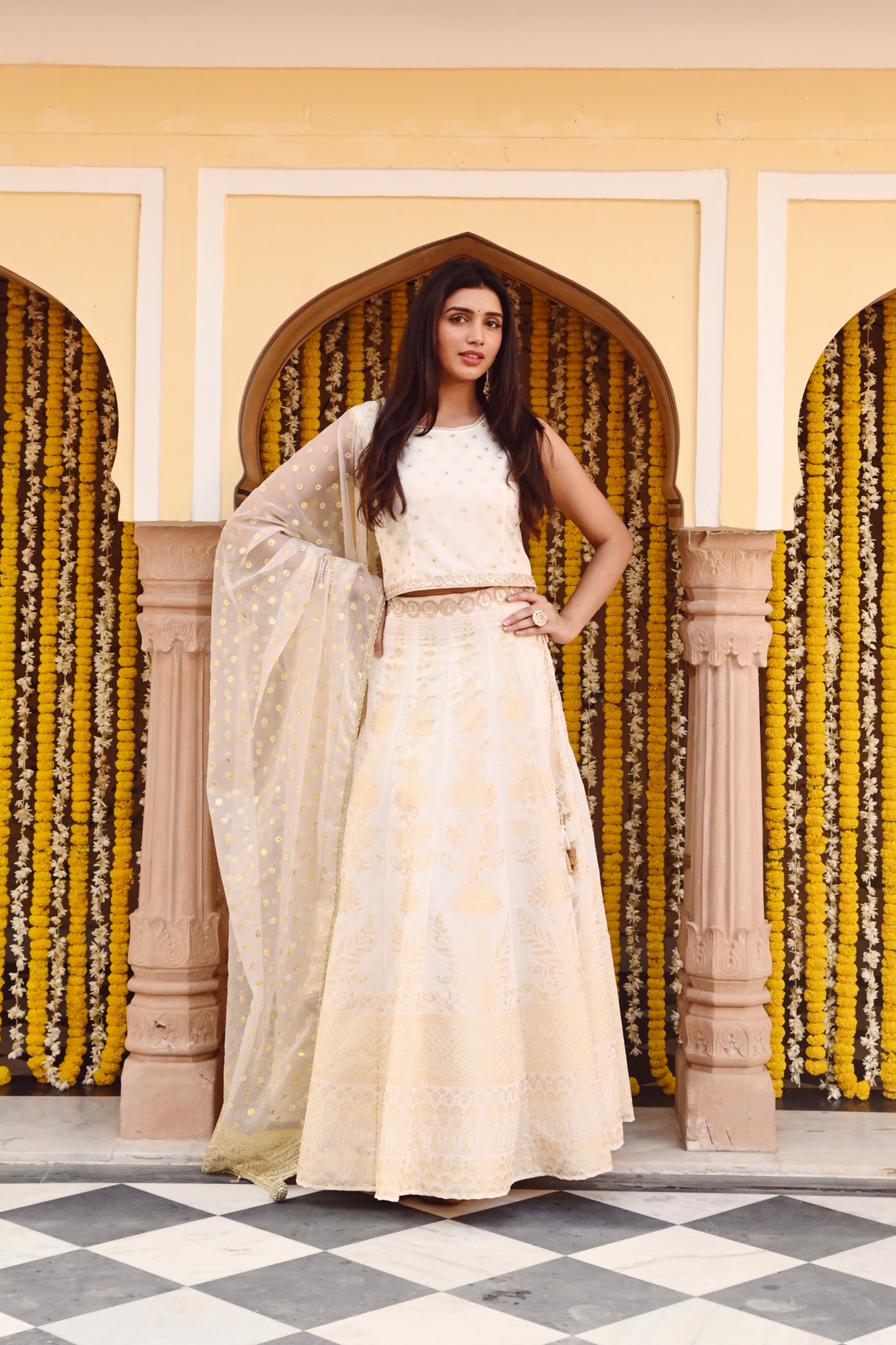 White Printed Embellished Festive Lehenga Choli With Dupatta