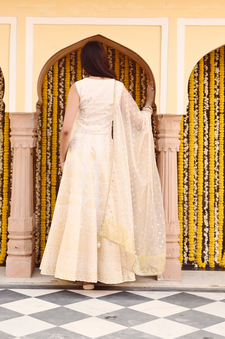 White Printed Embellished Festive Lehenga Choli With Dupatta