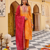 Yellow Chanderi Bandhani Print Zari Work Straight Kurta Pant Dupatta Set