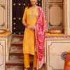 Yellow Chanderi Embroidered Kurta Set With Dupatta