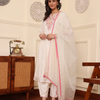 Off White Embroidered Suit Set With Dupatta