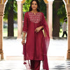 Wine Embroidered Kurta Pant  Set With Dupatta