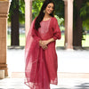 Wine Embroidered Designer Kurta Pant Set With Dupatta
