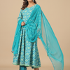 Rayon Green Embellished Printed Anarkali Suit Set with Dupatta