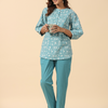 Blue Cotton Printed Detailed Co-Ord Set