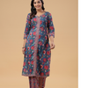 Blue Cotton Floral Printed Front Slit Kurta Pant Set