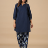 Blue Cotton Dobby Short Kurta With Printed Salwar