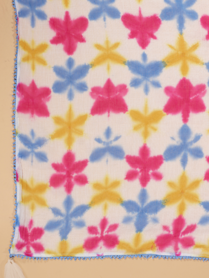 Multicolor Cotton Hand Tie & Dye Detailed Scarf
