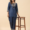 Denim Dark Blue Embroidered Co-Ord Set