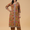 Mustard Cotton Floral Printed Front Slit Kurta Pant Set